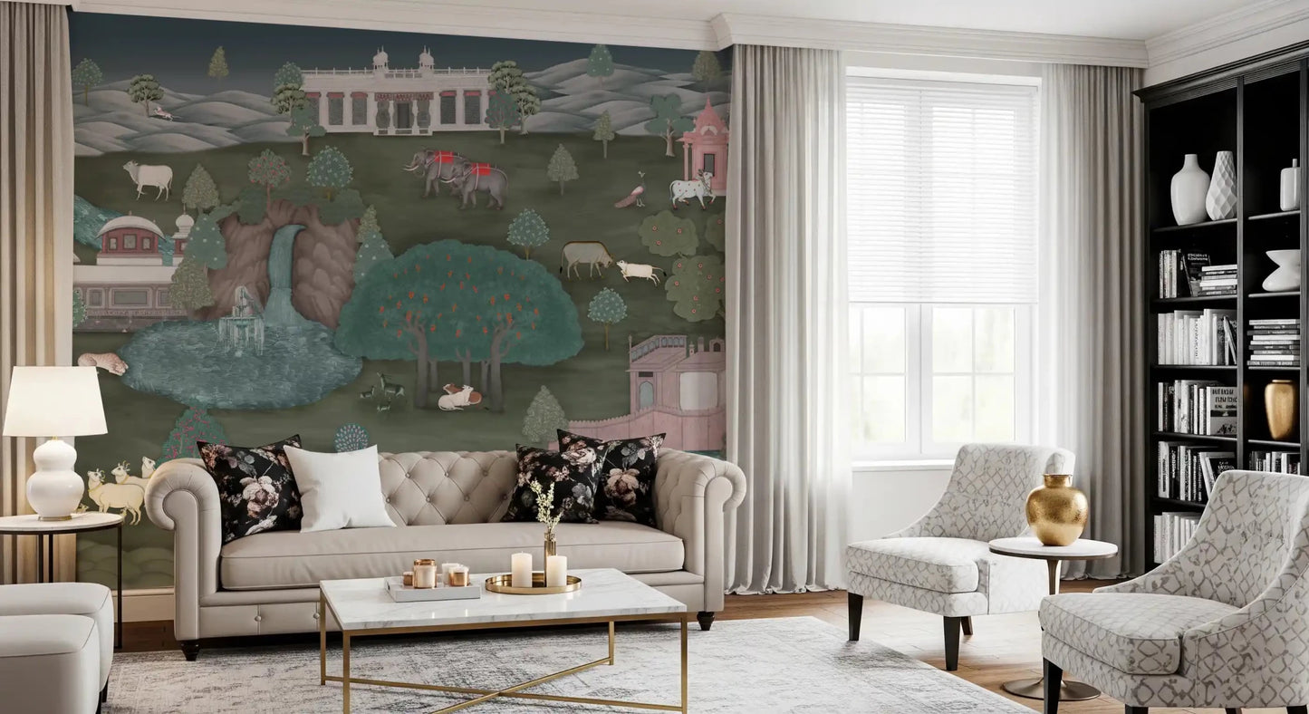 Scenic wildlife wall mural from Royal Wilderness Tapestry design