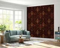 Glamorous ruby-toned wall mural combining modern style with classic Deco flair.