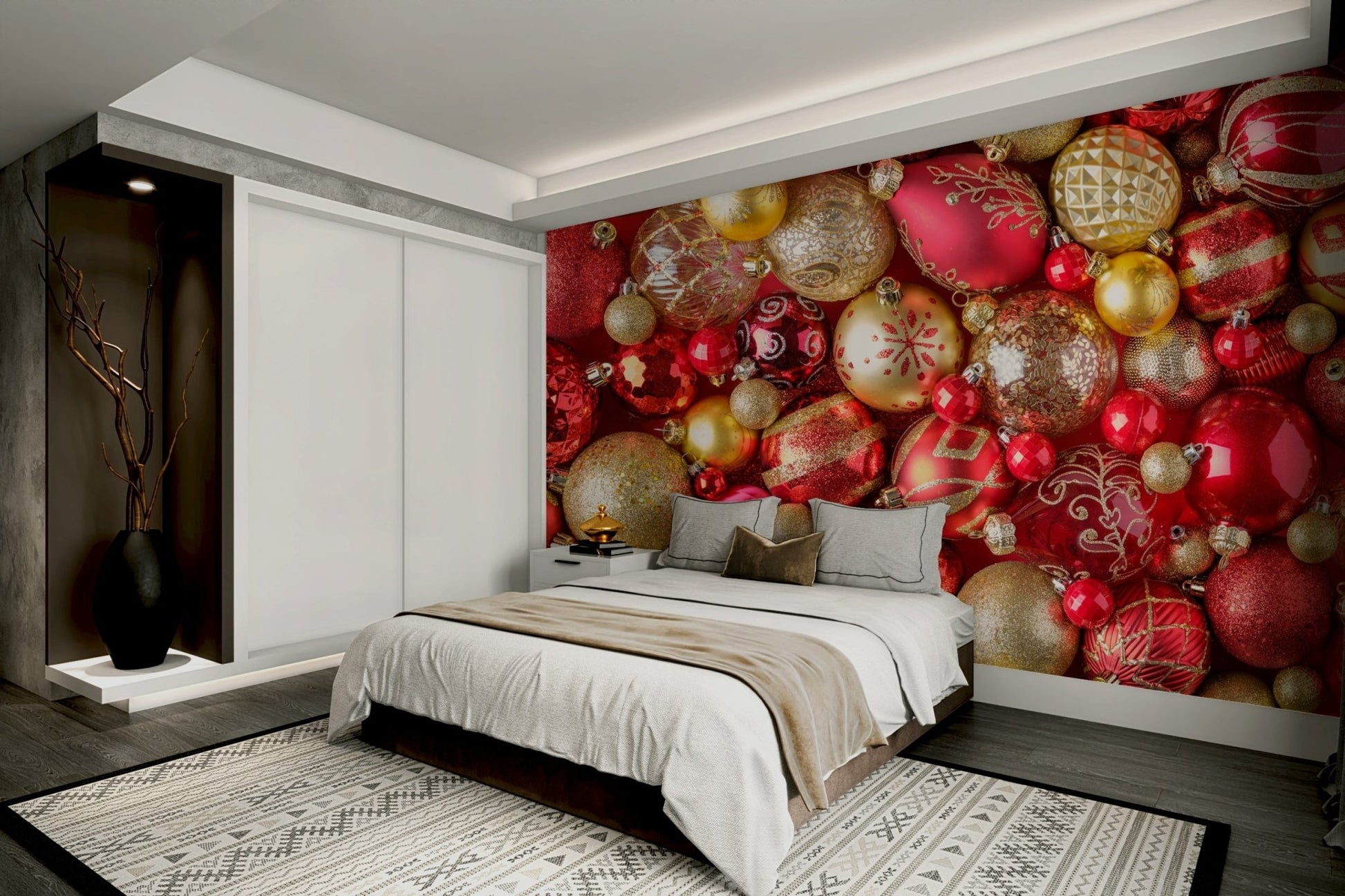 Layered ruby hues wall mural for interiors

