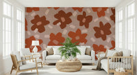 A peaceful flower design mural on decorative wallpaper.


