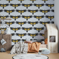 Elegant condor bird design on white rustic wallpaper

