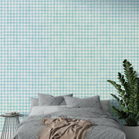 Blue gingham wallpaper for relaxed interiors

