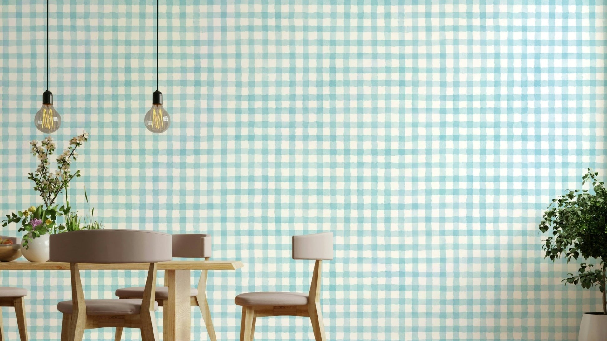 Rustic baby blue gingham wallpaper design
