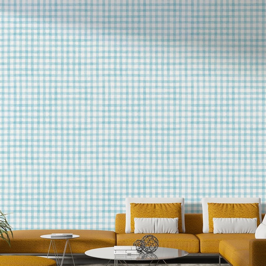 Cozy checkered wall design in watercolor style
