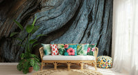 Textured rustic blue wood wallpaper mural for cozy, vintage-inspired, or eclectic interior spaces.