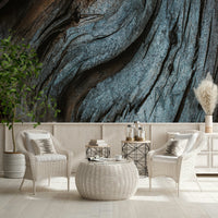 Decorative wall mural with layered wooden textures in blue tones for farmhouse, loft, or beach-style interiors.