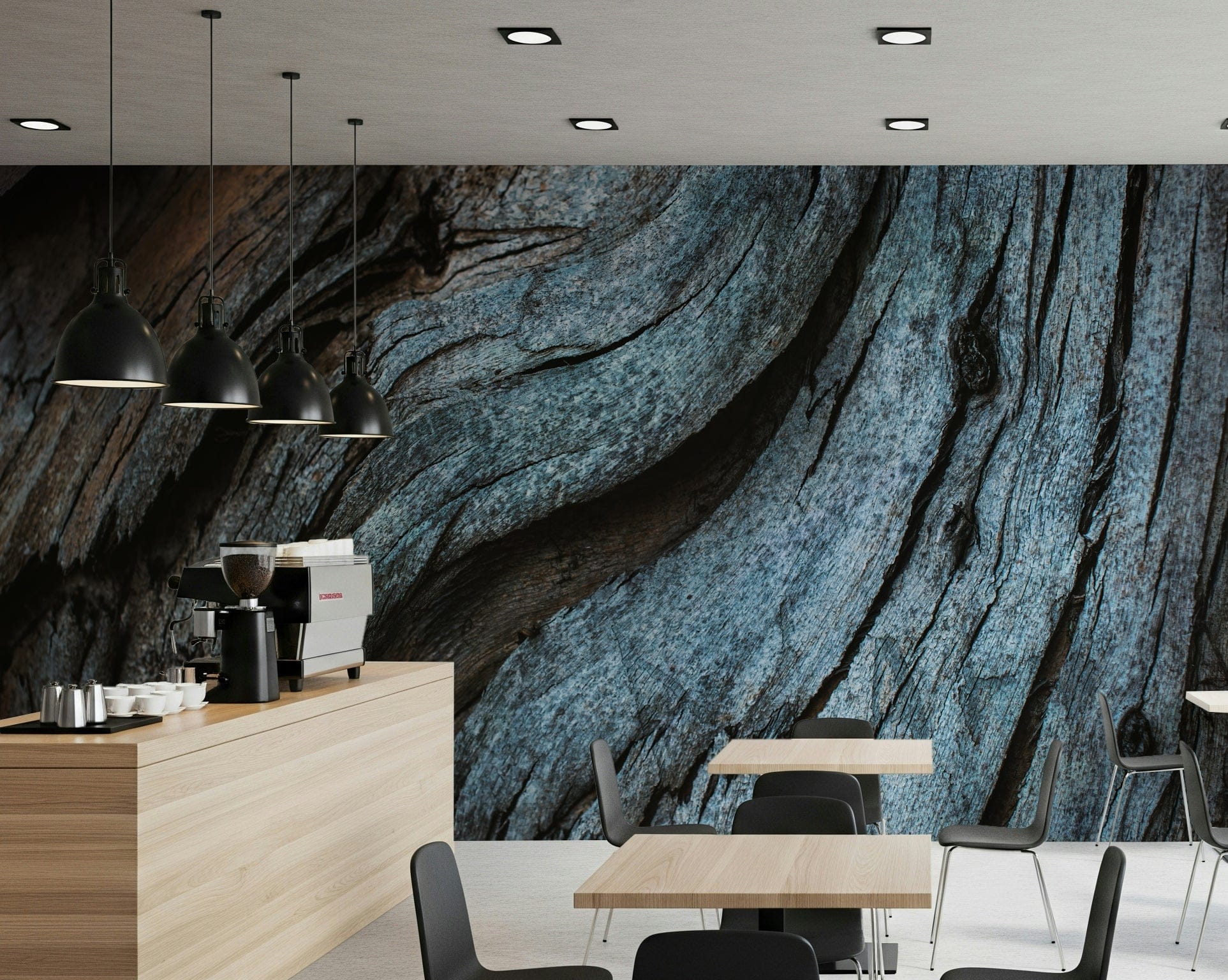 Wall mural featuring aged blue wooden panels with natural grain textures for authentic rustic appeal.