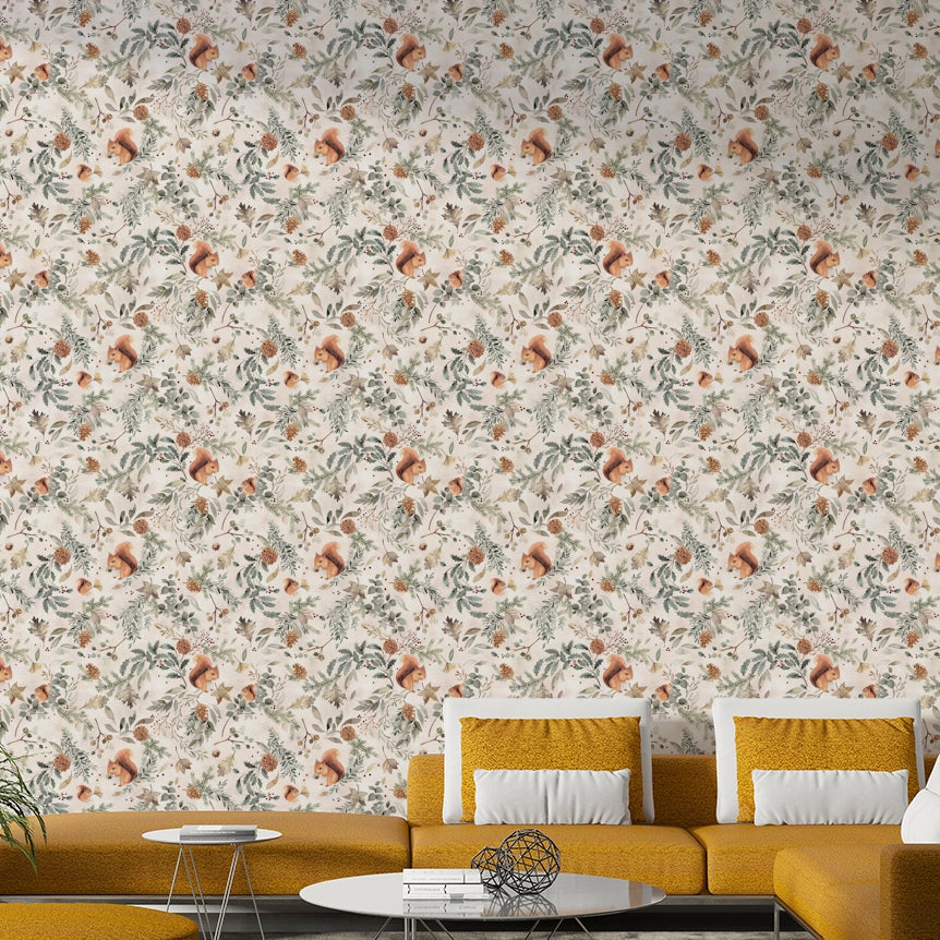 Rustic botanical wallpaper with vintage foliage print

