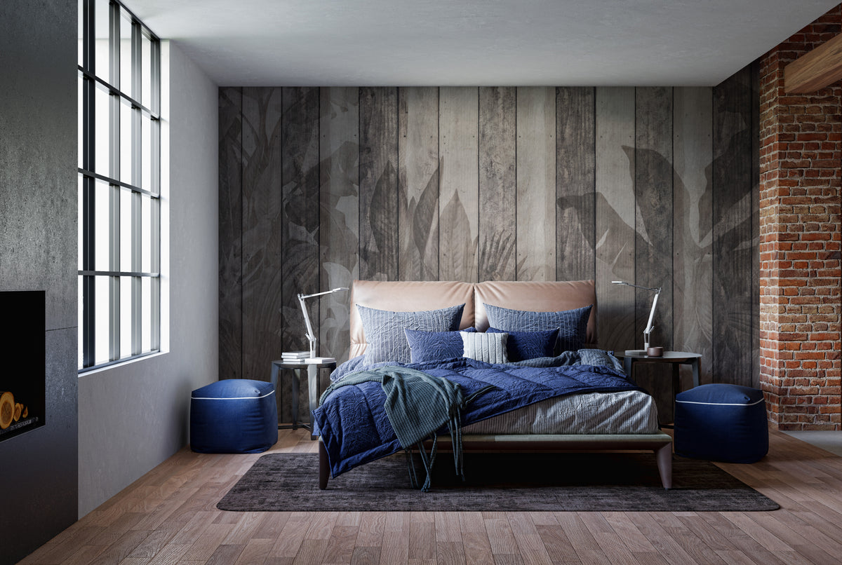 Rustic Botanical Wood Panel Wallpaper in your room