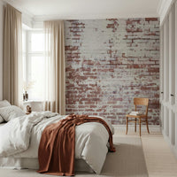 Wall mural showcasing distressed brick textures with peeling paint and natural wear for rustic, vintage décor.