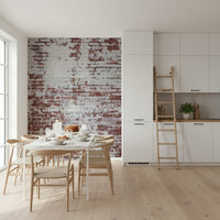 Urban Decay Brick Wall Mural featuring weathered, distressed red and brown bricks for industrial and loft-style interiors.