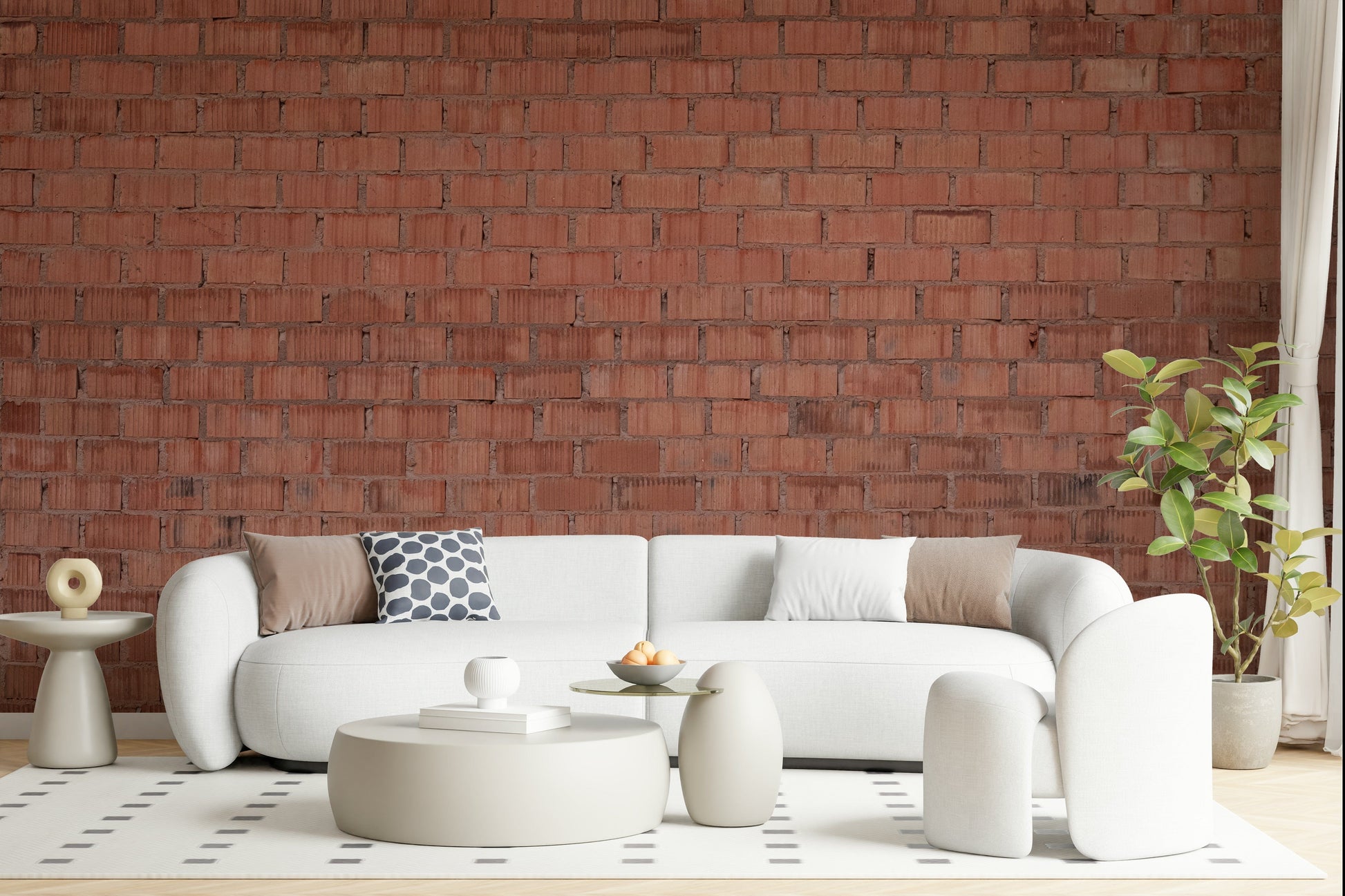 Layered worn brick texture in warm earthy palette, wall mural for bedroom