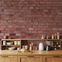 Terracotta Brick Wall Design Wall Mural featuring warm reddish-orange bricks with textured mortar for rustic interiors.