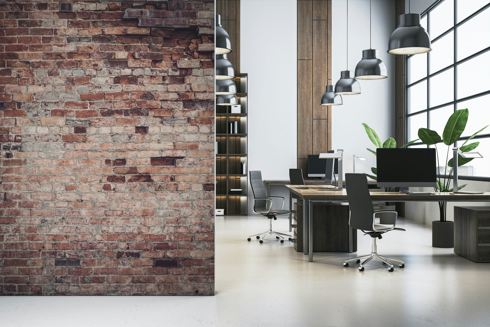 Wall mural combining concrete, brick, and rough textures to create a stylish industrial loft feel.