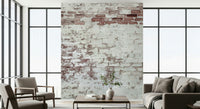 Decorative brick wallpaper mural with subtle fading and worn textures for authentic, aged appeal.