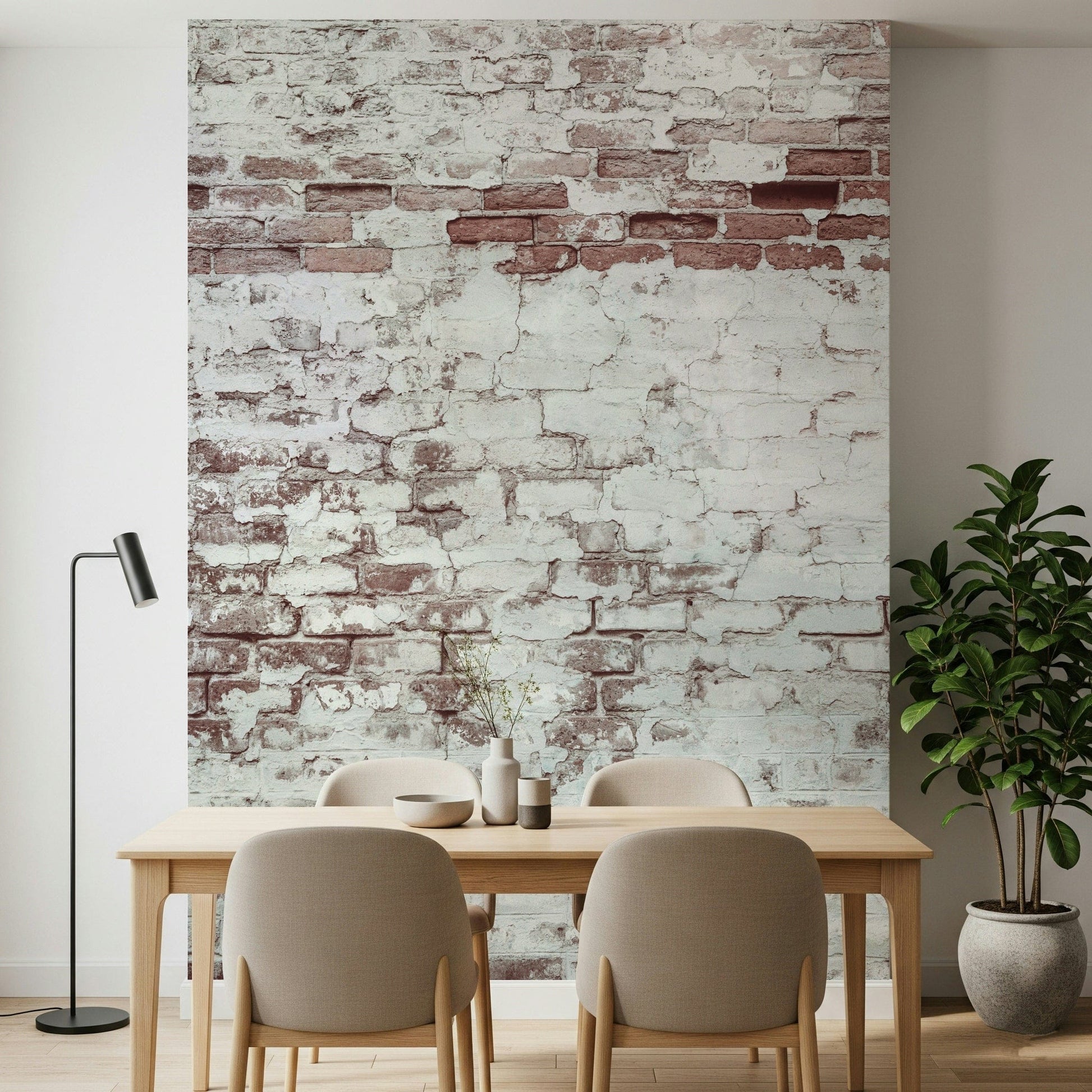 Vintage-inspired brick wall mural blending distressed textures and muted tones for stylish living spaces.