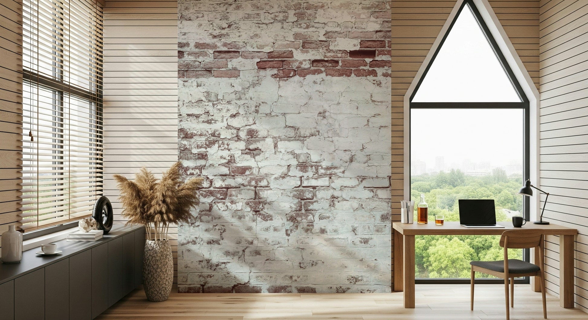 Wall mural showcasing aged brick textures with subtle color fading for farmhouse, loft, or industrial décor.