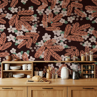 A calming floral design wallpaper mural that defines a space.

