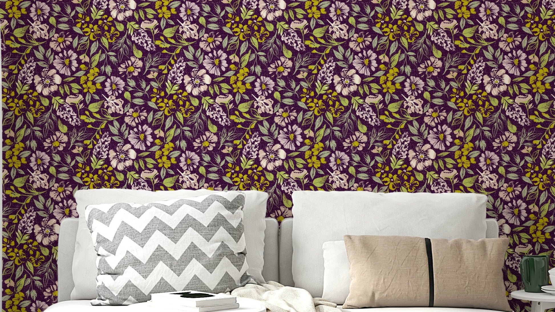 Dark green floral tapestry wallpaper

