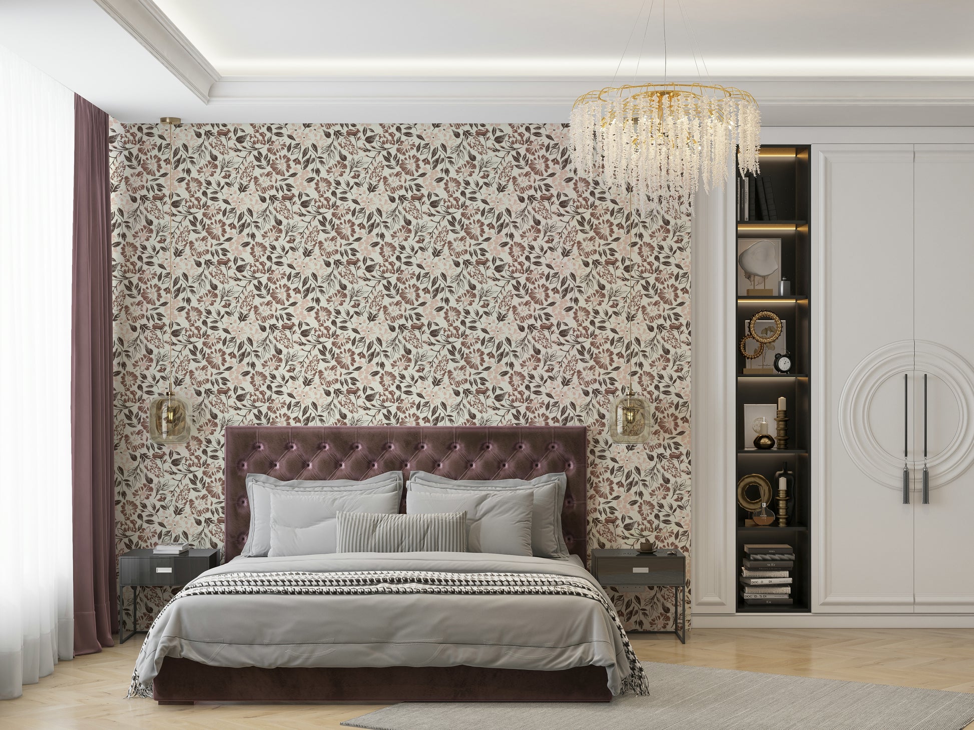 Soft floral mural wallpaper tones

