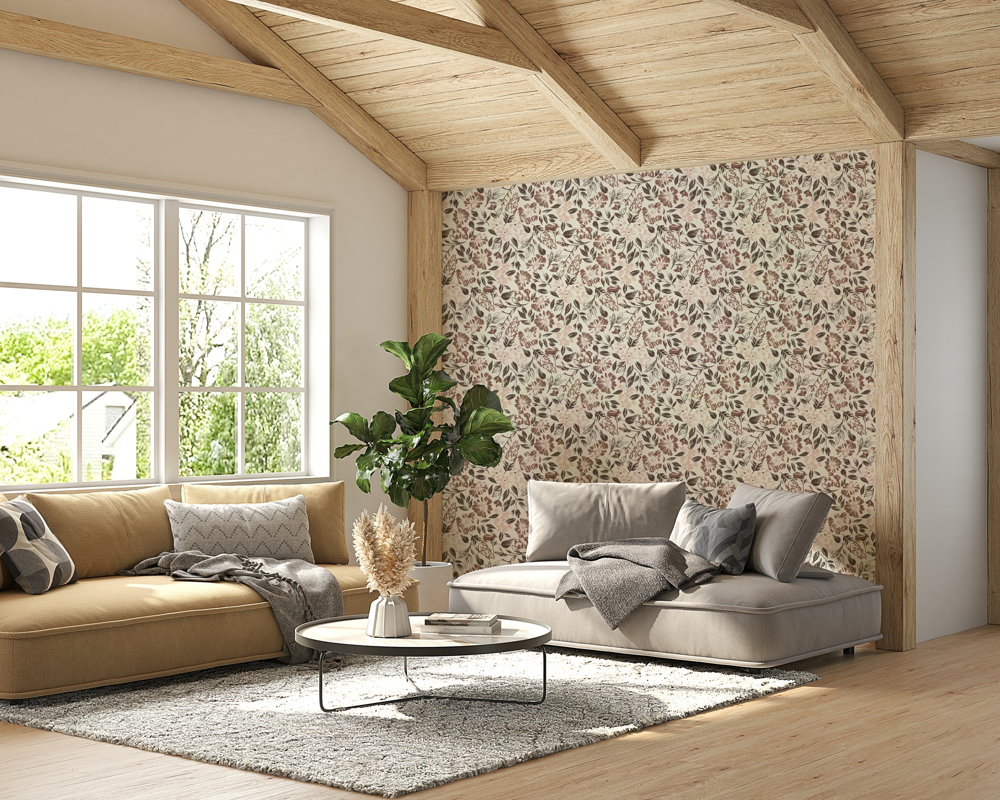 Rustic beige flower wallpaper

