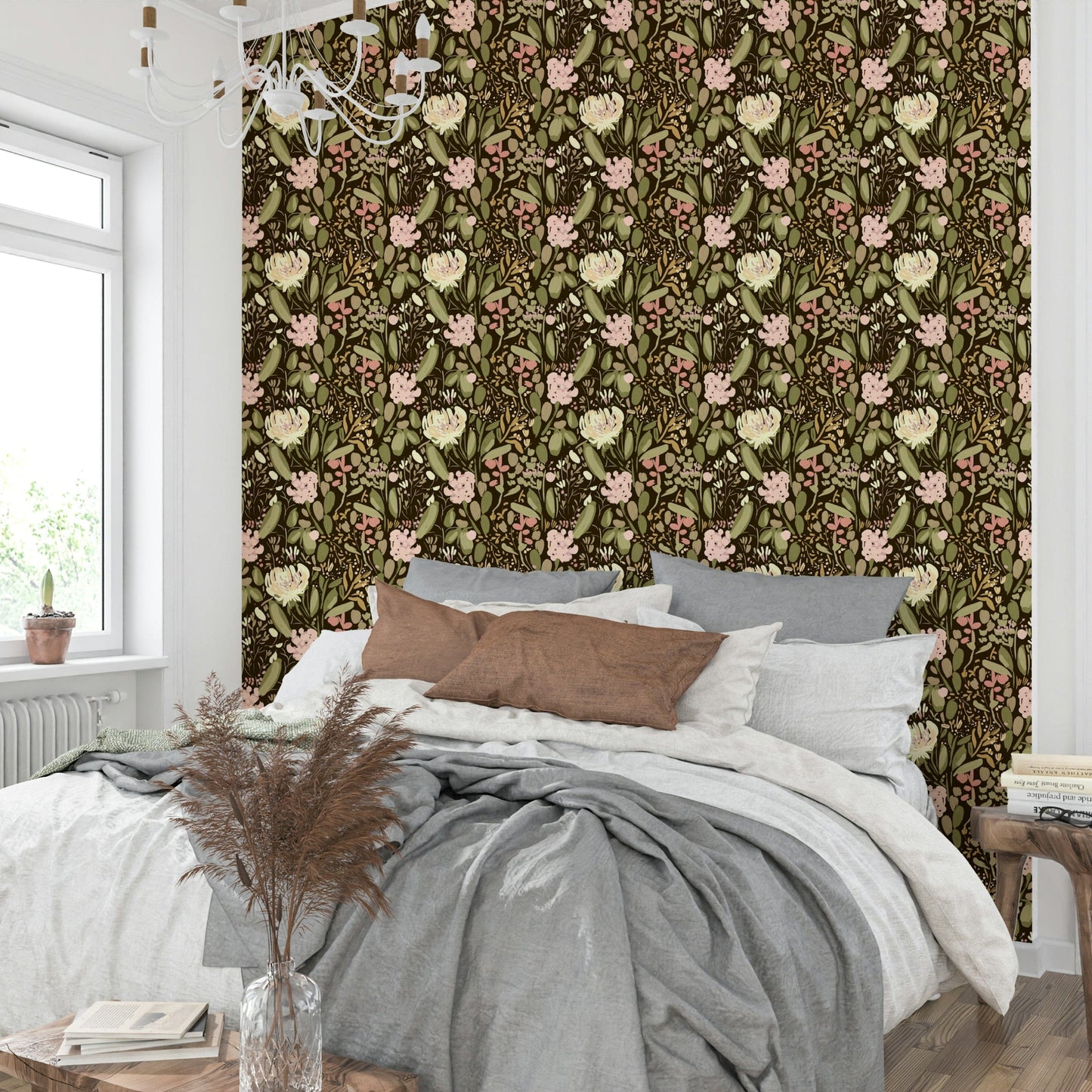 A beautiful modern art wall mural of delicate flowers.

