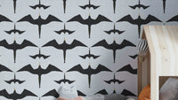 Rustic Frigate Flock White Wallpaper with flying birds




