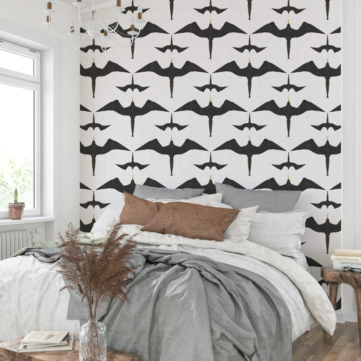 White wallpaper with elegant frigatebirds in flight

