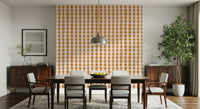 Rustic charm wallpaper with hand-rendered gingham squares in earthy neutral tones.