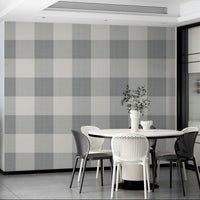 Farmhouse wallpaper with gray plaid pattern

