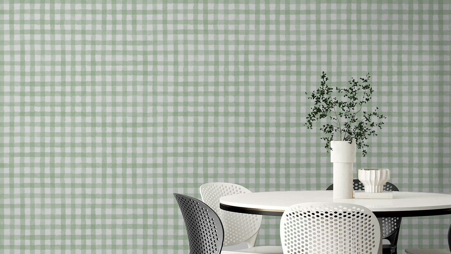 Rustic green gingham wallpaper design
