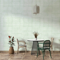Green gingham wall design with natural charm
