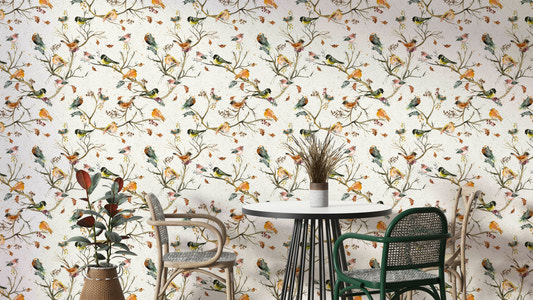 Artistic rustic wallpaper with garden scenery

