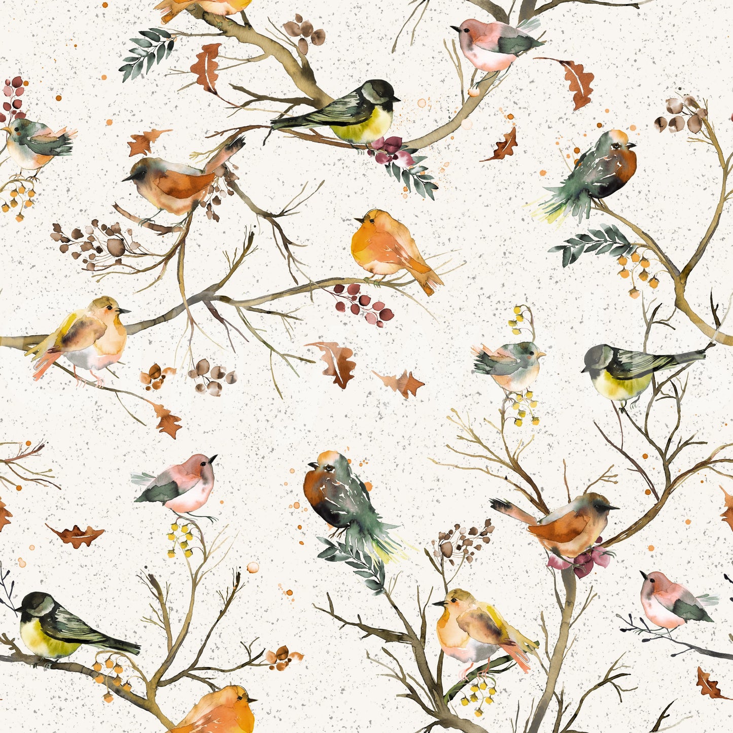 Birds Trees  Garden Rustic Green Wallpaper⁠