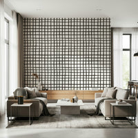 Hand-drawn rustic grid lines mural with subtle texture and earthy hues.