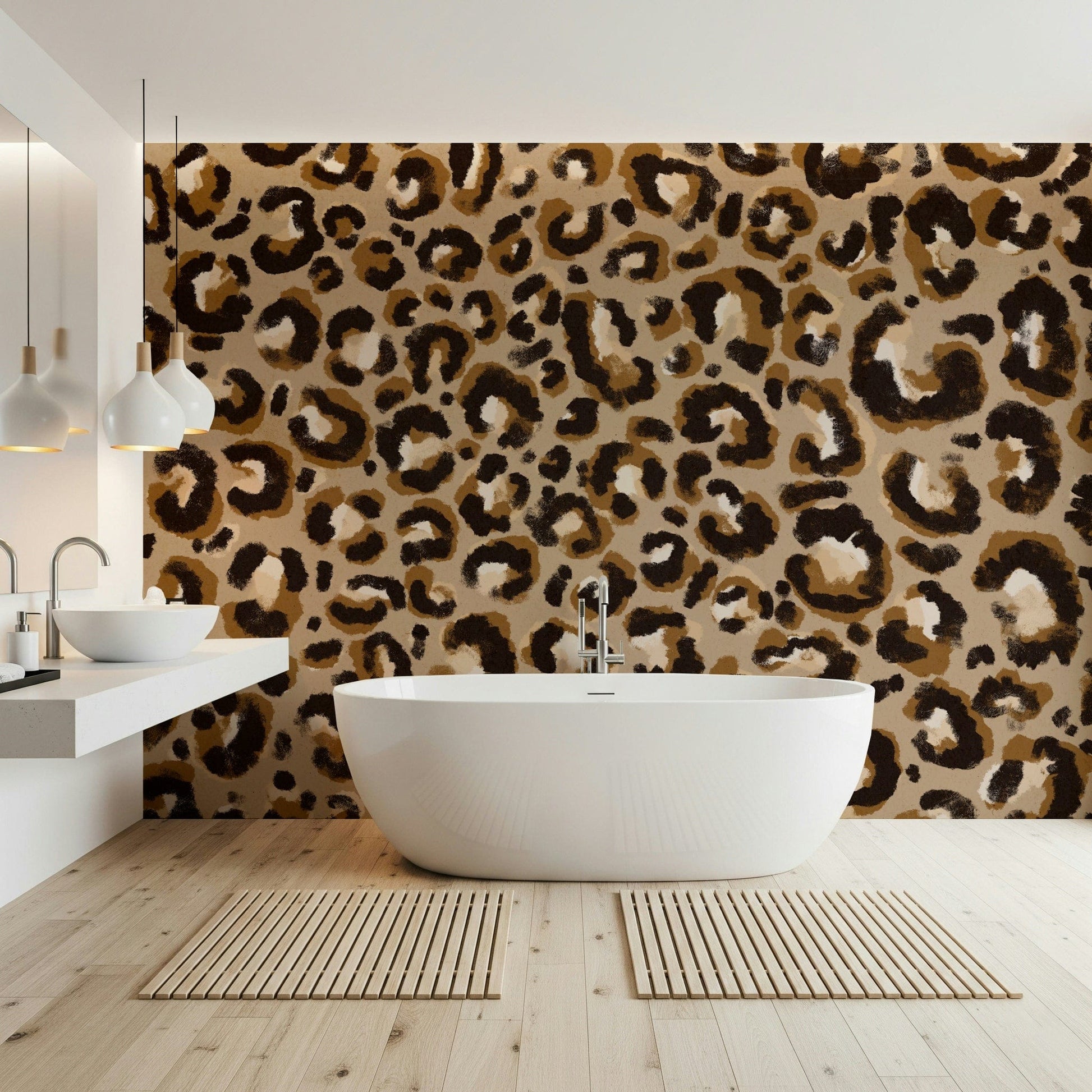 A peaceful natural theme mural on decorative wallpaper.