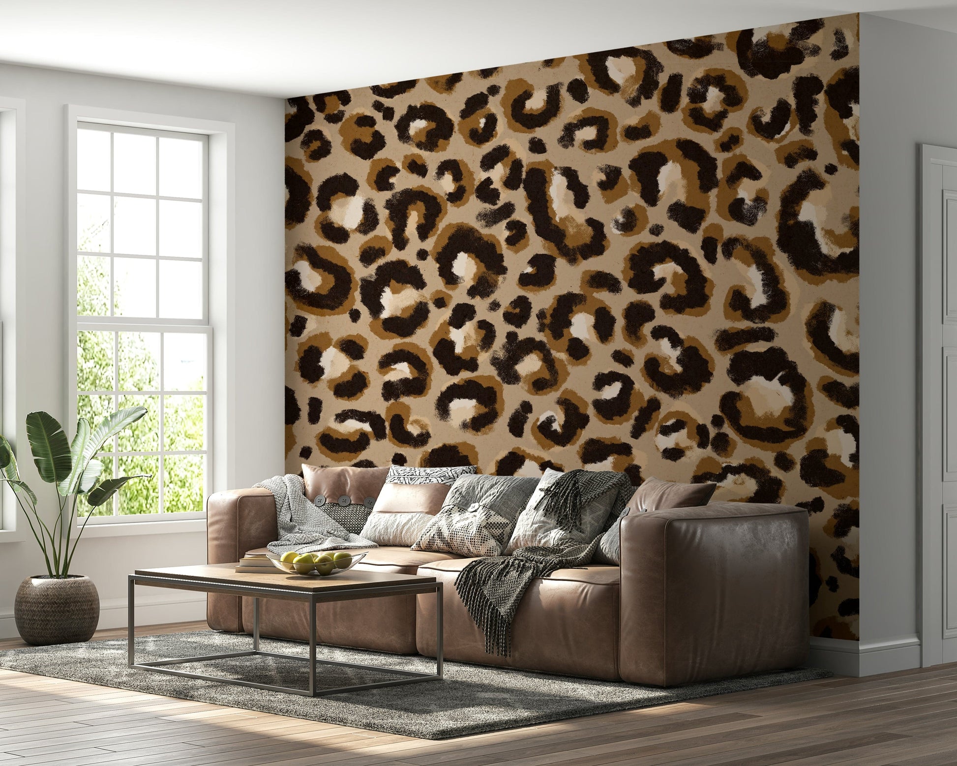 A graceful subtle pattern wall mural in warm, natural tones.