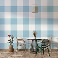 Cottage-inspired wallpaper in light blue plaid

