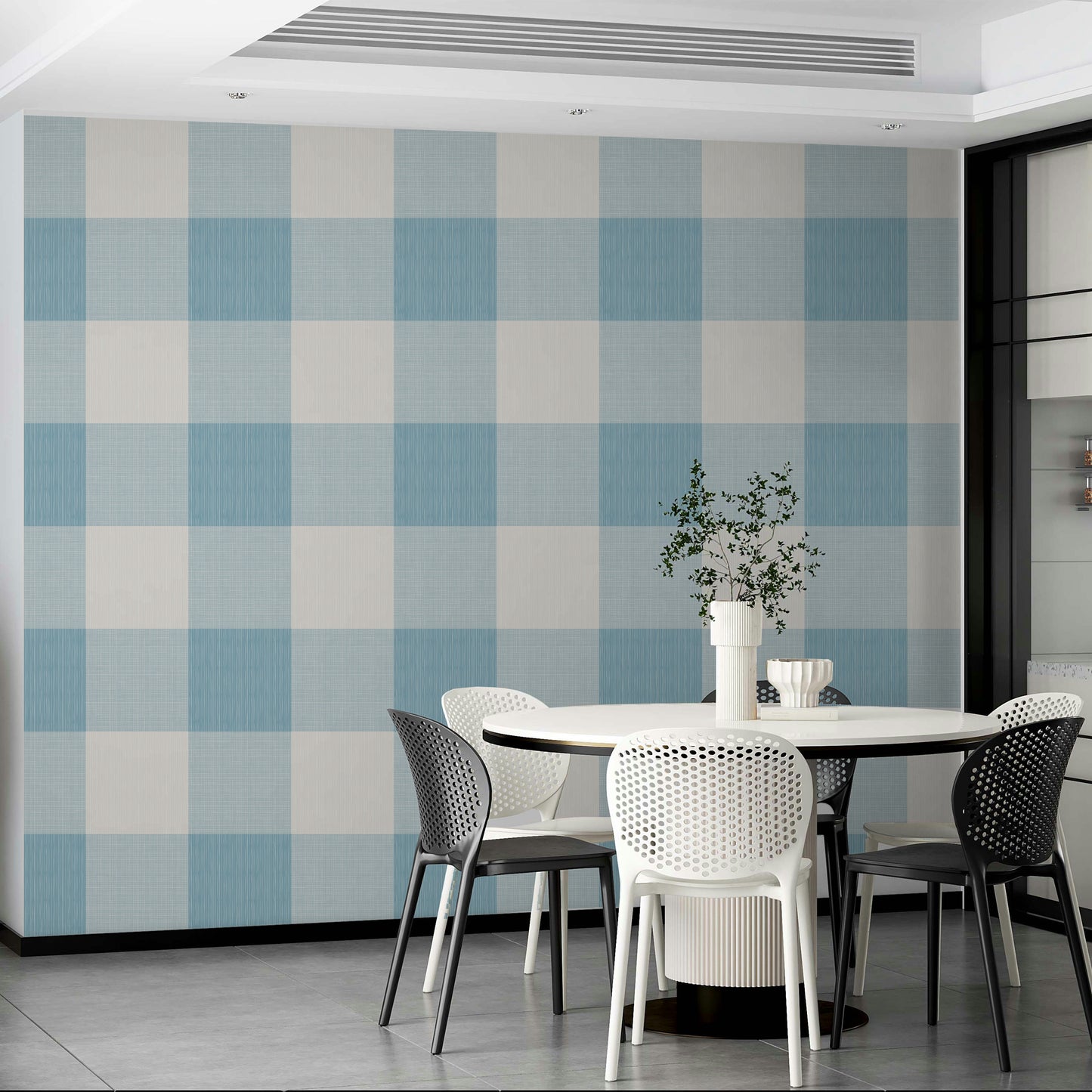 Blue buffalo check wallpaper for rustic décor

