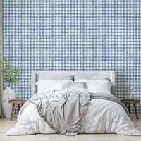 Classic check mural in navy and neutral tones
