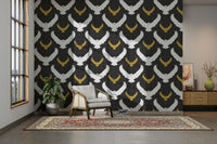 Nature-inspired wallpaper with flock of owls

