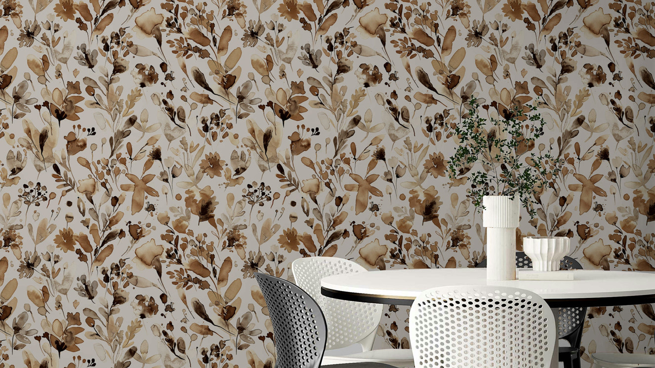 Rustic Plants Flowers Wallpaper with hand-drawn wildflowers.

