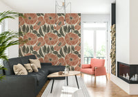 Quiet rhythmic aesthetic of Poppy Floral Modern Rustic Block mural art.