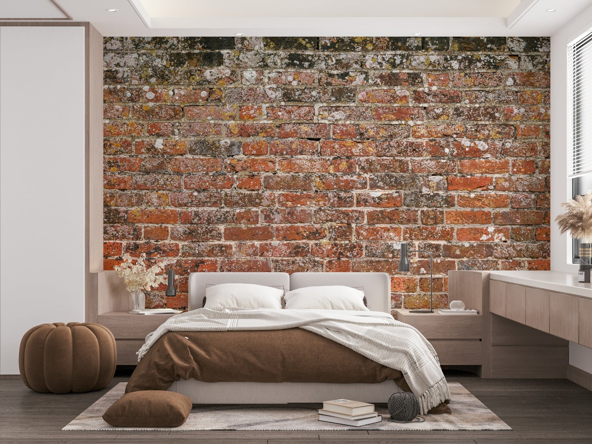 A calming red brick design wallpaper mural that defines a space.

