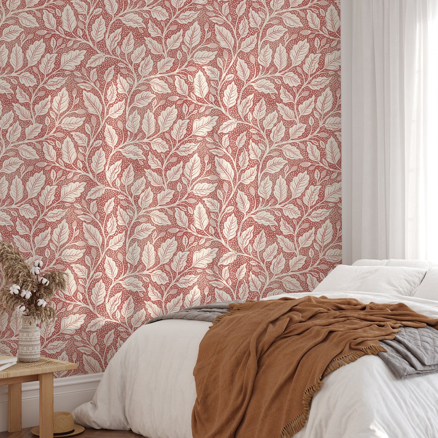 Rustic Red Budding Branches Wallpaper⁠
