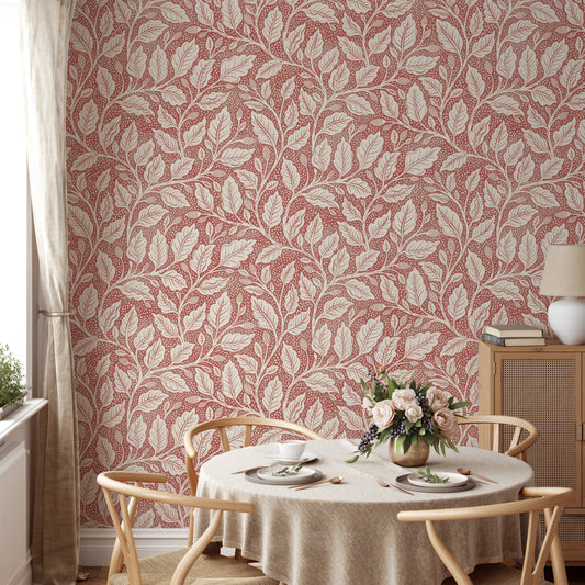 Rustic Red Budding Branches Wallpaper⁠