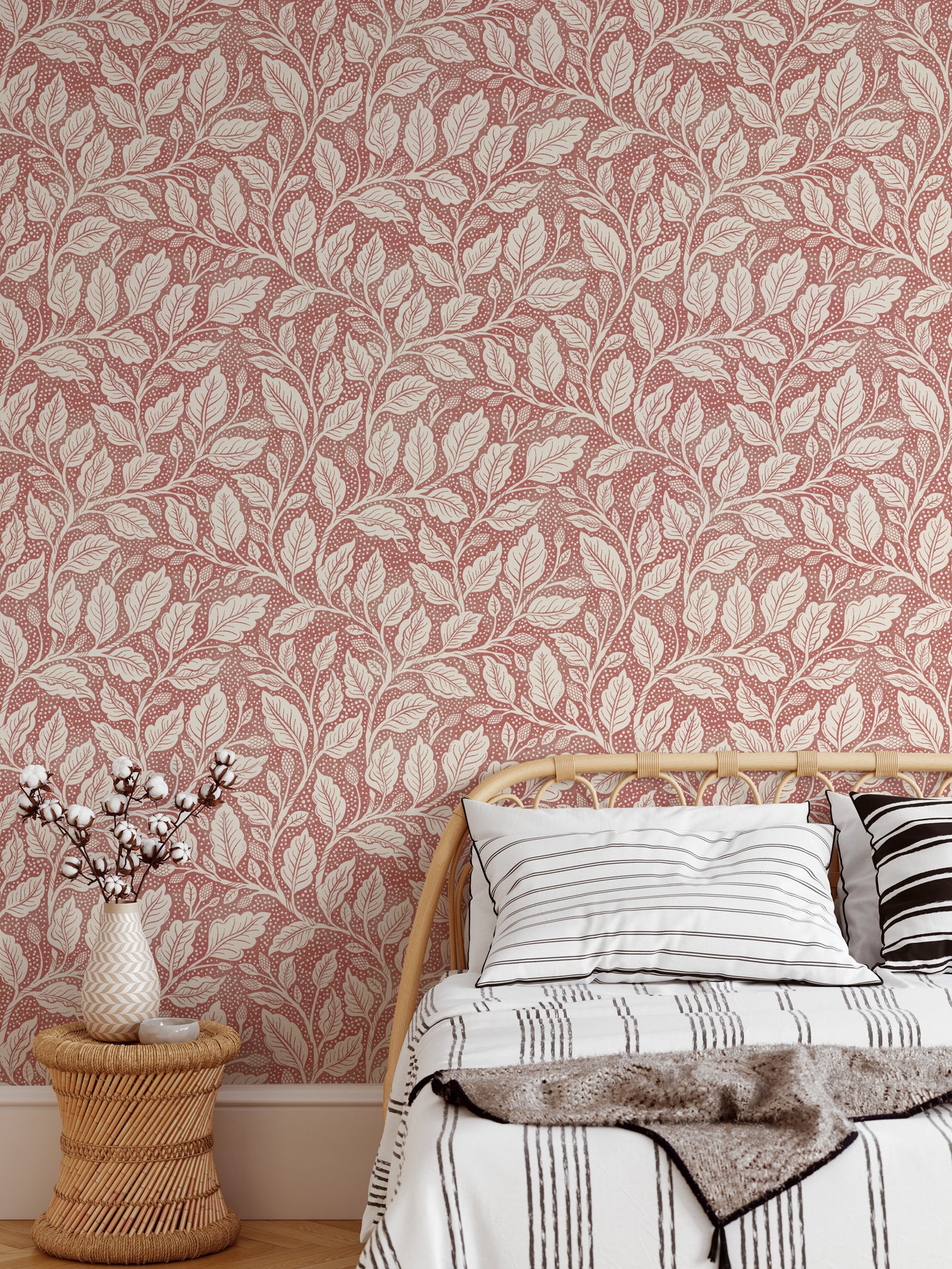 Rustic Red Budding Branches Wallpaper⁠