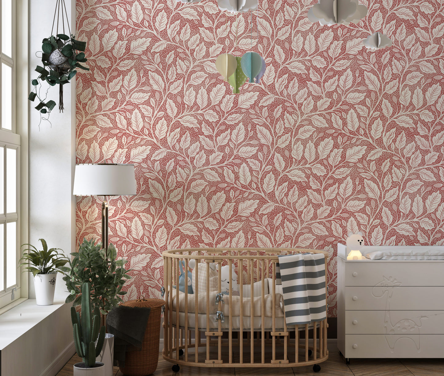 Rustic Red Budding Branches Wallpaper⁠