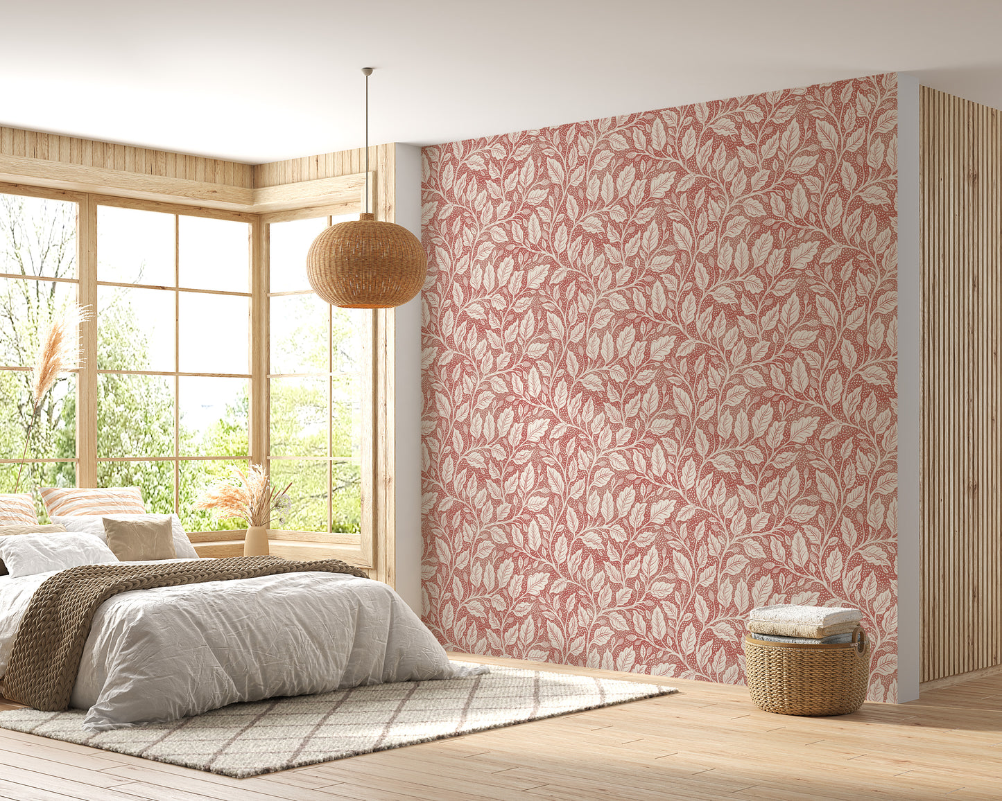 Rustic Red Budding Branches Wallpaper⁠