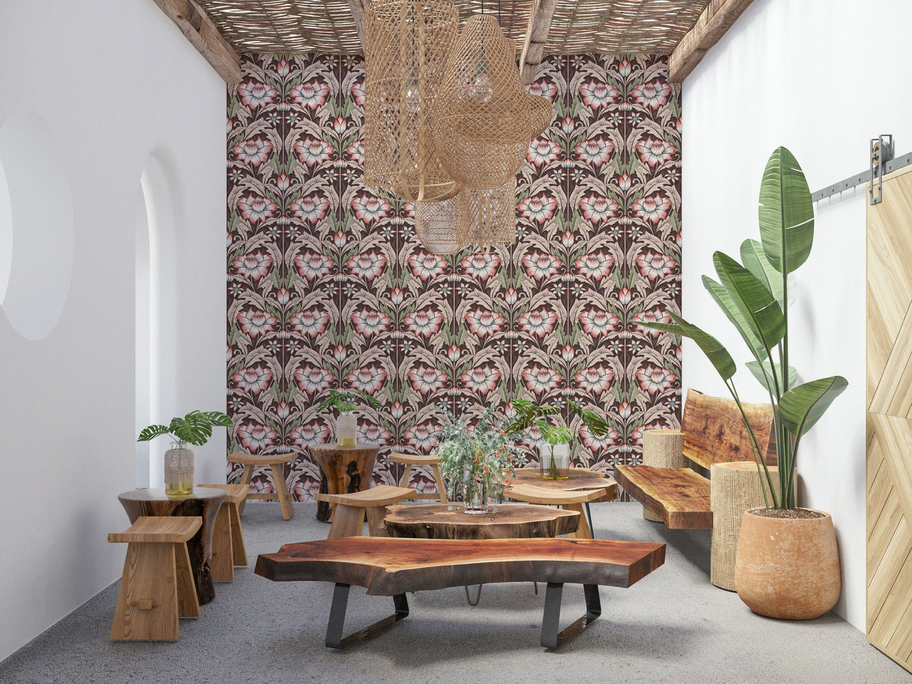 Timeless Garden – Rustic Red Wallpaper⁠